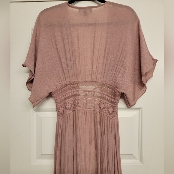 Lulus Mauve Pink Embroidered Maxi Top Cover up Cardigan with Lace - Picture 4 of 8